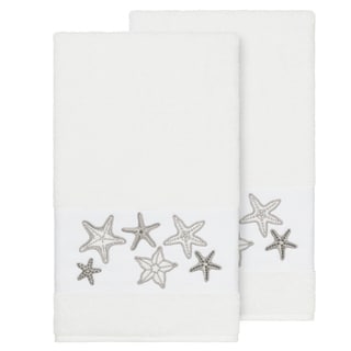 Authentic Hotel and Spa White Turkish Cotton Starfish Embroidered Bath Towels (Set of 2)