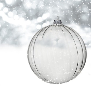5" Glass Clear Stripe Ball Ornament Set of 4