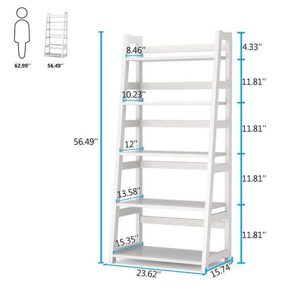 5-Tier Ladder Bookcase Modern Bookshelf, Etagere Display Shelves
