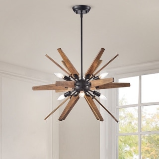 Bernice Antique Black Sputnik Natural Wood 6-light Chandelier