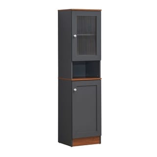 Hodedah 63" Tall Slim Open Shelf Plus Storage Kitchen Pantry - Grey - 14.17"Lx15.75"Wx63"H