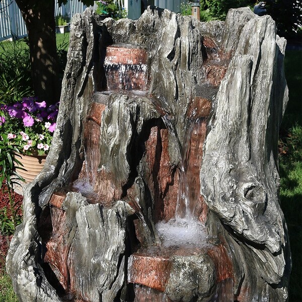 Sunnydaze Cascading Mountain Falls Outdoor Water Fountain Feature w/ LEDs -53"
