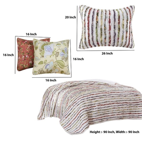 5 Piece Queen Size Quilt Set, Multicolor Striped Patch Detailing