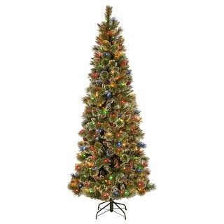 7 ft. PowerConnect(TM) Glittering Pine Pencil Slim Tree with Multicolor Lights