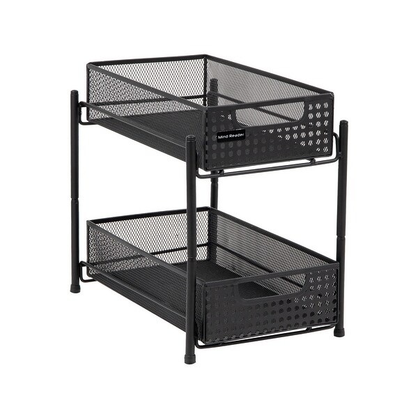 Mind Reader Network Collection, 2-Tier Sliding Basket Storage, Kitchen, Desk, Makeup, Cabinet Organizer, Metal Mesh, Black