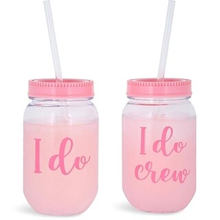 I Do Crew Plastic Mason Jar for Bachelorette Party and Bridal Shower (11+1)