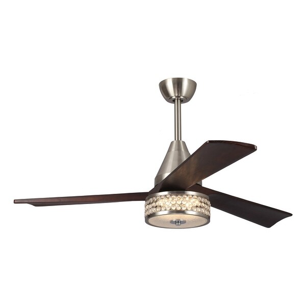 52" Walnut Wood 3-Blade Crystal LED Ceiling Fan with Remote