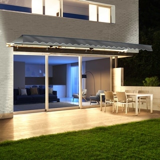 ALEKO Motorized LED 12 x 10 ft Half Cassette Retractable Awning Grey