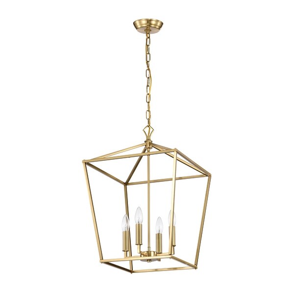 Gold Finish 4-Light 16 in. Lantern Cage Pendant