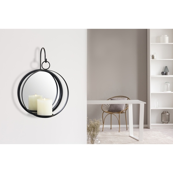 9x14 inches ORBIT, Metal Wall Sconce with Round Mirror Black Modern Decorative Sconces for Bedroom Living room Wall Light