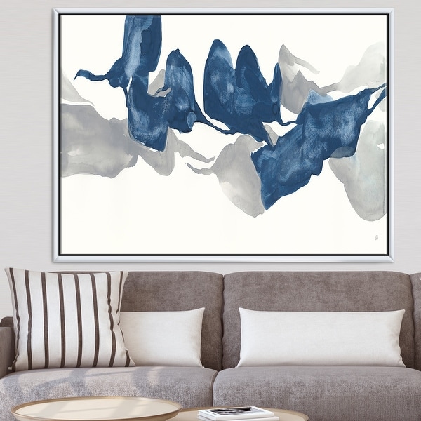 Designart "Gouache Sapphire on Gray" Modern & Contemporary Framed Canvas - Blue