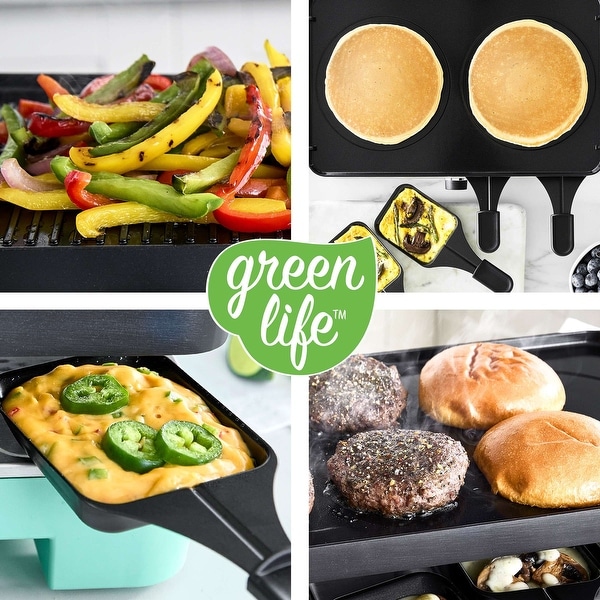 GreenLife Raclette Indoor Tabletop Grill, 2-in-1 Grill and Griddle