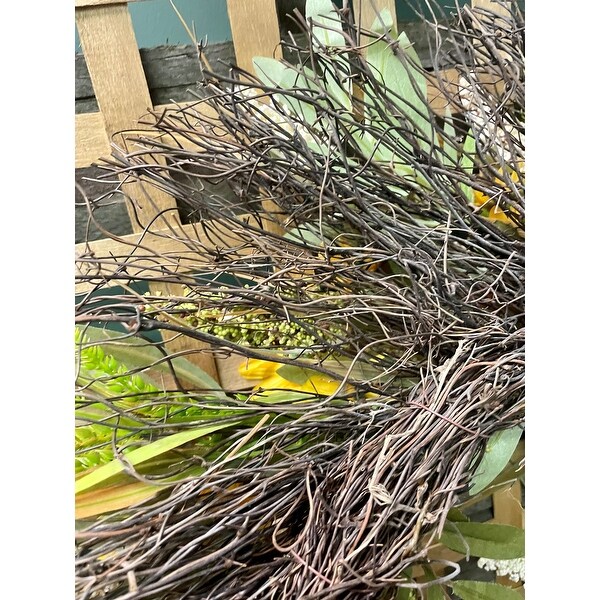 Wreath Sunflower and Wild Grasses Golden Yellow, Green, Cream 22"