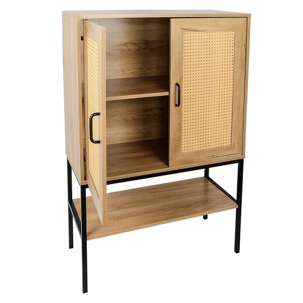 31.5 inch Rattan Storage Cabinet with Open Bottom Shelf