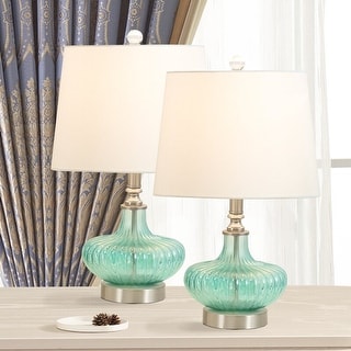 Maxax 19" Blue Glass Table Lamp Set (Set of 2)
