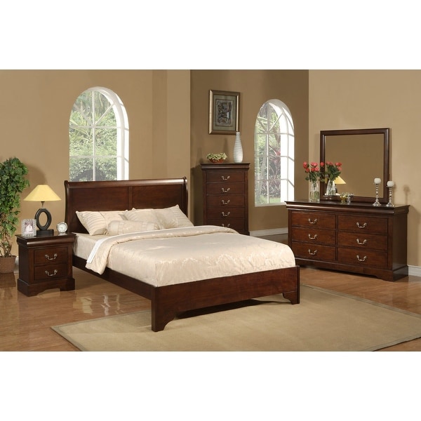 Alpine Furniture West Haven Eastern King Wood Sleigh Bed, Cappuccino