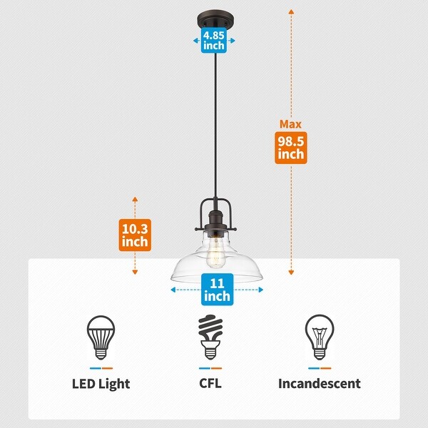 1-Light Pendant Lighting with Clear Glass Shade, Oil Rubbed Bronze Finish