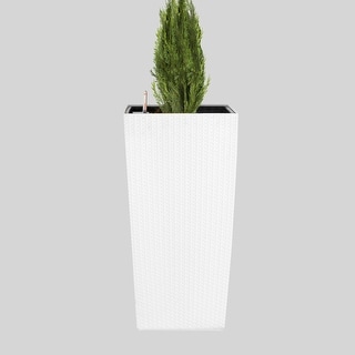 XBrand 30" H Rattan Self Watering Indoor Outdoor Square Planter Pot, Tall Decorative Gardening Pot