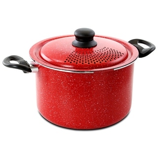 Gibson Granita 6 Quart Aluminum Pasta Pot with Strainer Lid in Red Speckle