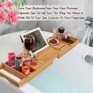 Adjustable Wooden Bamboo Bath Caddy Light Brown - L