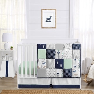 Sweet Jojo Designs Navy and Mint Woodsy Collection 4-piece Bumperless Crib Bedding Set