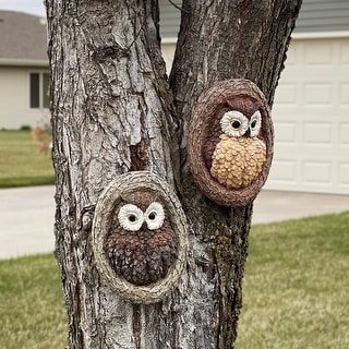 Sunnydaze Winifred and Wesley the Wise Old Owls Resin Tree Hugger Decoration - 7" x 3.25" x 9"