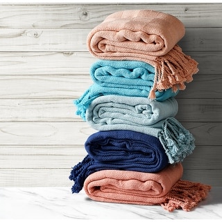 LR Home Checkered Weave Light Standard Size Throw Blanket with Fringe