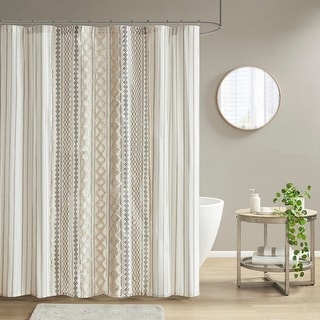 INK+IVY Imani Cotton Printed Shower Curtain with Chenille