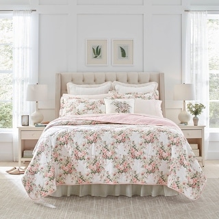 Laura Ashley Joyce Cotton Reversible Pink Quilt Set