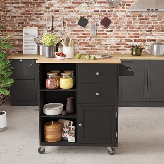 Kitchen Cart on 4 Wheels with 2 Drawers and 3 Open Shelves