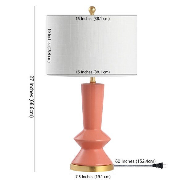 Zhou 27" Ceramic/Iron Contemporary Glam LED Table Lamp, White/Brass Gold by JONATHAN Y