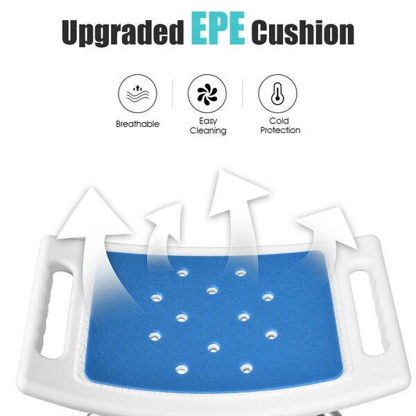 Shower Stool 6 Adjustable Height Non-Slip Padded Blue Seat - 20" x 12.5" x 15"-20" (L x W x H)