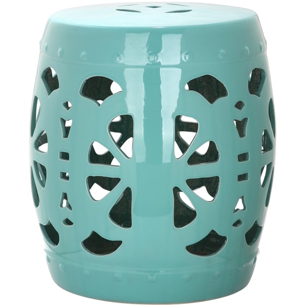 SAFAVIEH Stencil Aqua Blossom Ceramic Decorative Garden Stool