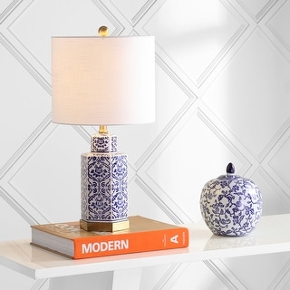 Gretchen 23.5" Ginger Jar Ceramic/Metal LED Table Lamp, Blue/White by JONATHAN Y