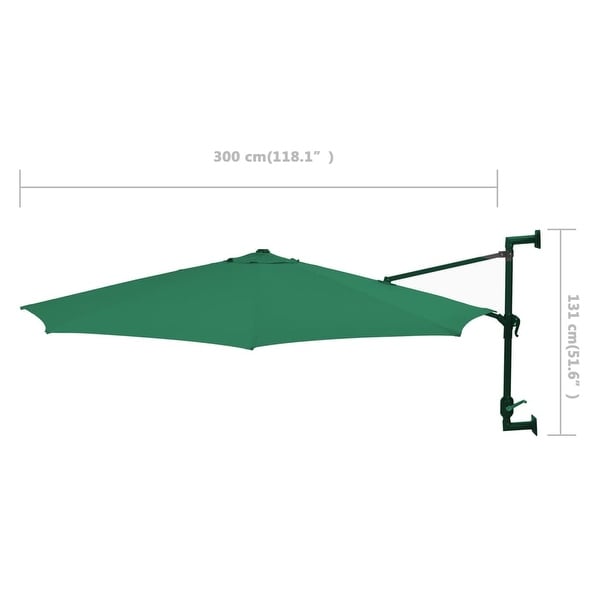 vidaXL Wall-mounted Parasol with LEDs and Metal Pole 118.1" Green