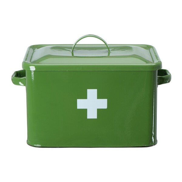 Enameled First Aid Box with Lid & Cross on Front