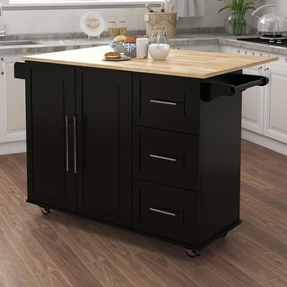 Kitchen Island with Extensible Solid Wood Table Top