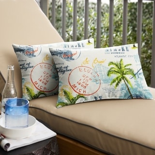 Palms Blue and White Oblong Indoor/Outdoor Knife Edge Pillows (Set of 2) by Havenside Home
