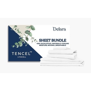 Delara 100% Eucalyptus Lyocell Tencel Bedding Sheet Bundle, Naturally Cooling, Super Soft, Moisture-Wicking, Smooth & Breathable