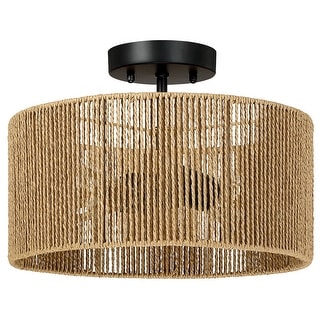 Dorn 2-Light Woven Rope Drum Semi-Flush Mount Ceiling Light - 14"W