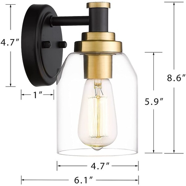Industrial gold wall sconce modern black glass shade