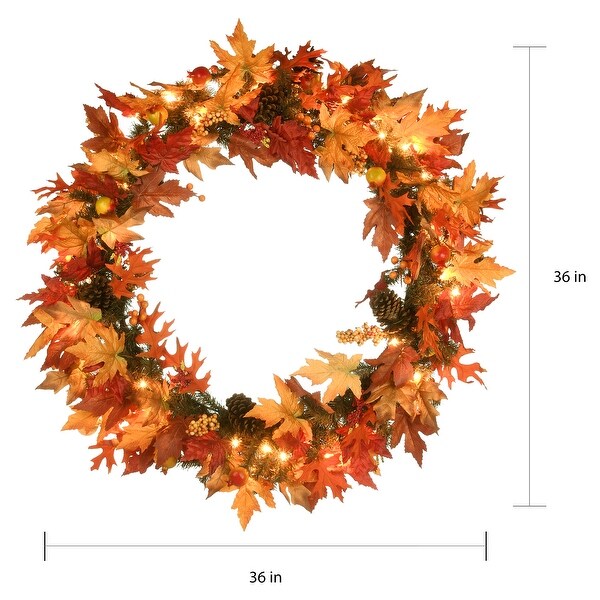 36" Maple Wreath with Clear Lights