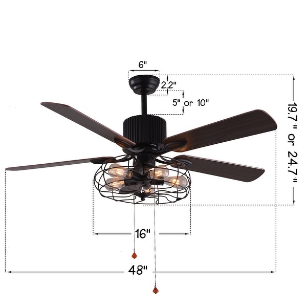 Bella Depot 52" Black Industrial Reversible Ceiling Fan Metal Cage Shade with Remote Control and Light Kit
