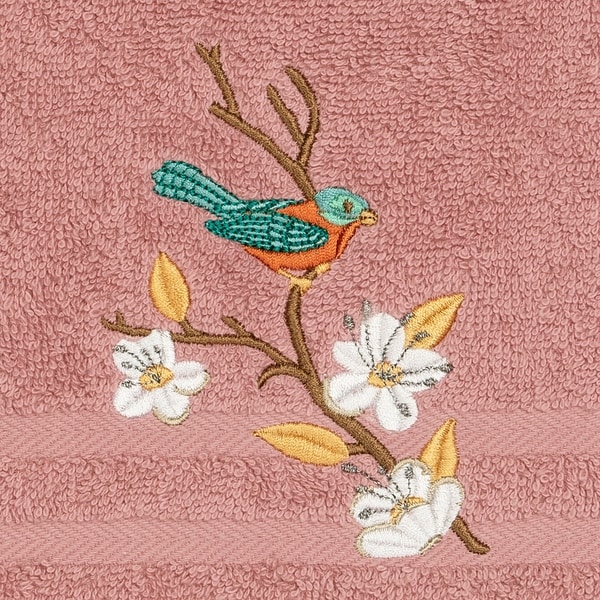 Authentic Hotel and Spa Turkish Cotton Blue Bird Embroidered Tea Rose 4-piece Hand Towel Set