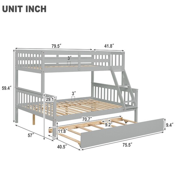 Merax Wood Twin over Full Bunk Bed with Trundle, Safety Rail and Ladder