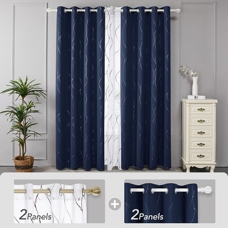 Deconovo Mix & Match Silver Print Blackout and Bronze Print Sheer Curtains (4 Panel)