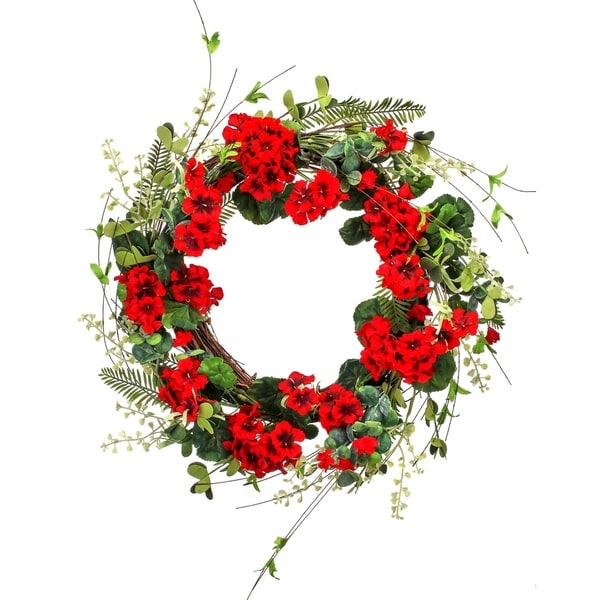 Geranium / Fern / Willow Wreath 22"