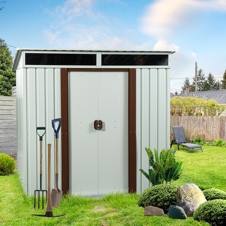 6ft x 5ft Outdoor Backyard Storage Shed with Vents, Metal Storage Cabinet with Sliding Doors & Padlock, White