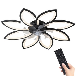 Low Profile Dimmable Bladeless Modern Ceiling Fan with Lights and Remote, 6 Speed Reversible Blades Timing for Bedroom