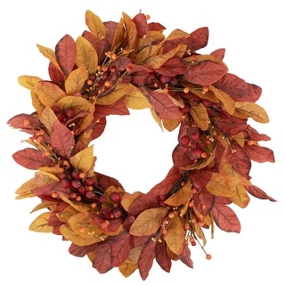 Berries with Leaves Artificial Fall Harvest Twig Wreath, 24", Unlit